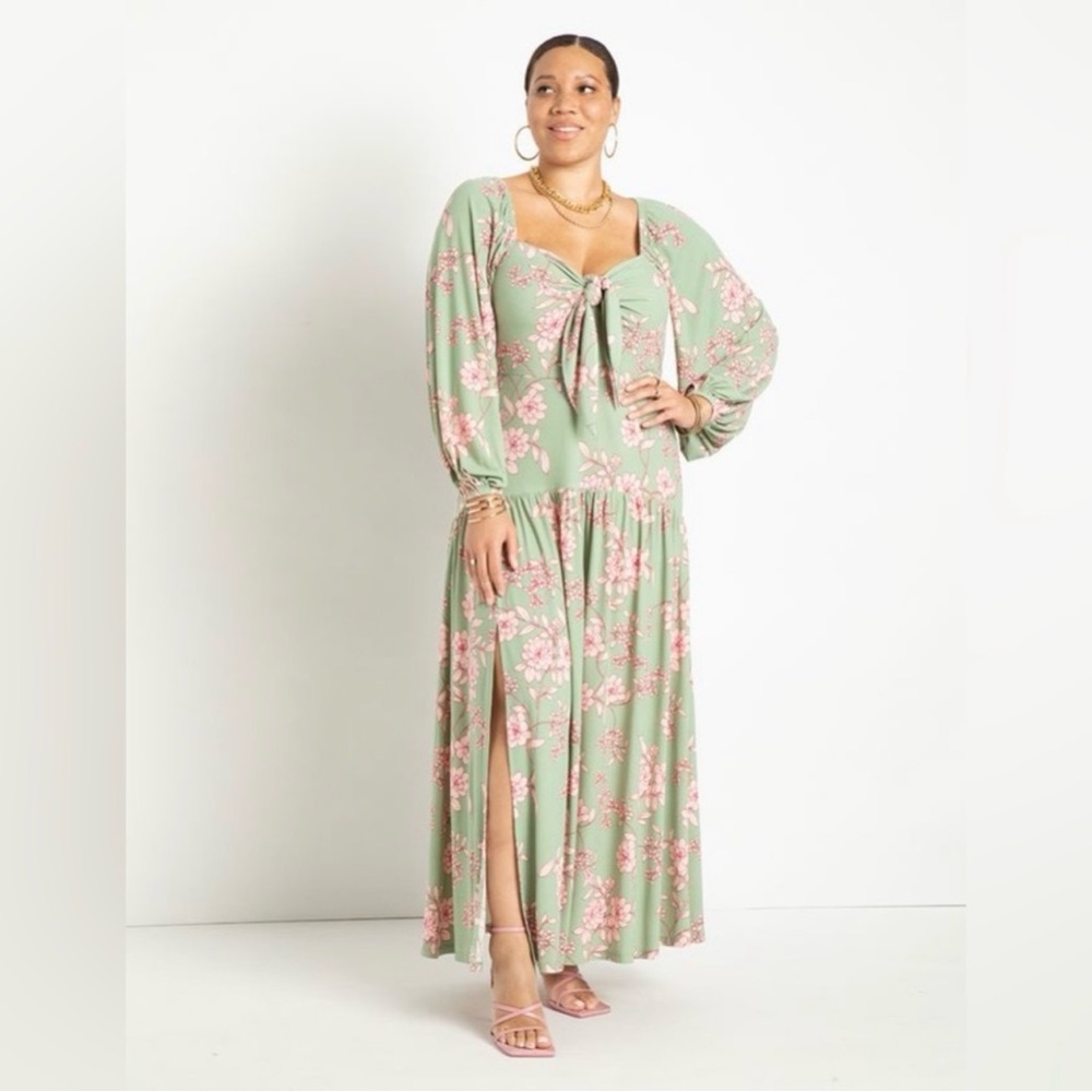 Eloquii Sage Floral Long Sleeve Dress